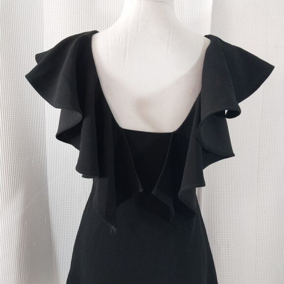 BCBGENERATION! RICH BLACK RUFFLED OPEN BACK A-LINE MINI DRESS, STUNNING! SZ 2 - Picture 6 of 10
